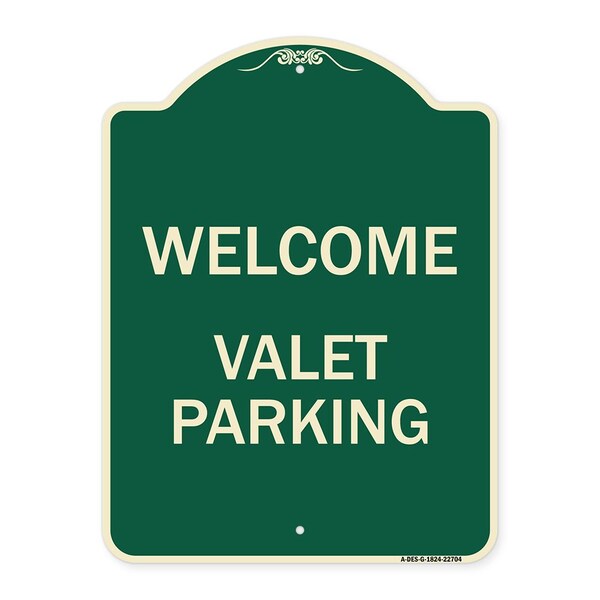 Signmission Welcome Valet Parking Heavy-Gauge Aluminum Architectural Sign, 24" x 18", G-1824-22704 A-DES-G-1824-22704 - main